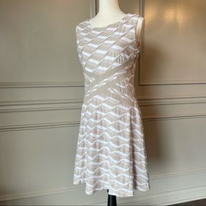 Elegant Beige and White Sleeveless Dress